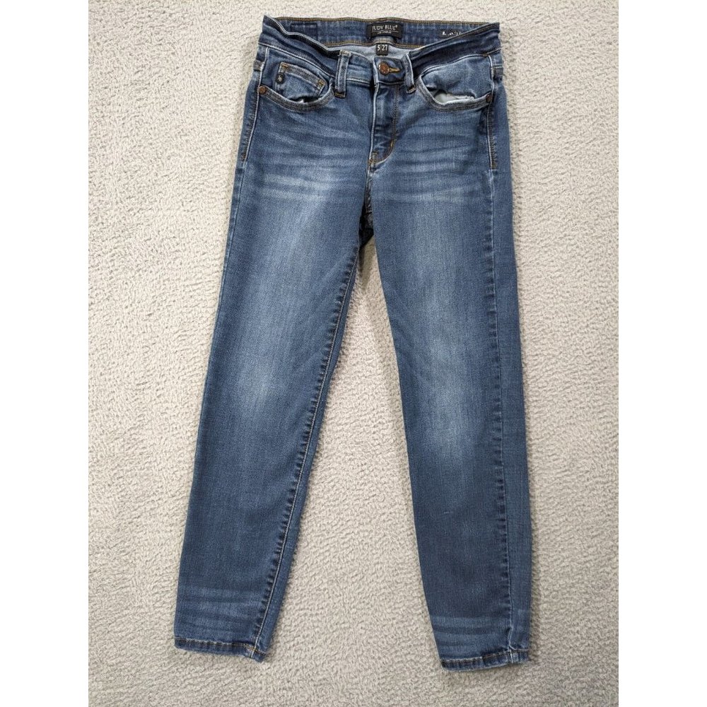 Judy Blue Jeans Womens 5/27 Relaxed Fit Cropped JB82102DK Distressed Blue